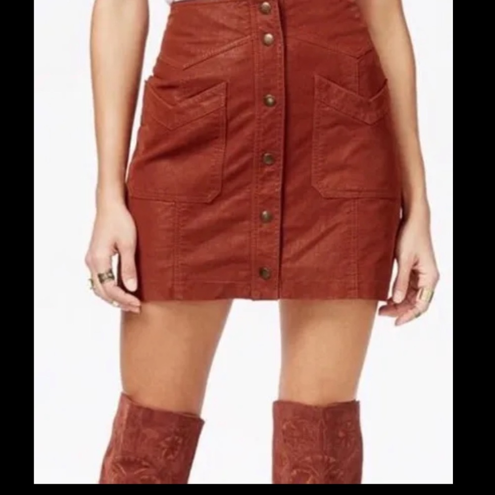 Free People Faux Suede Button Down Mini Skirt